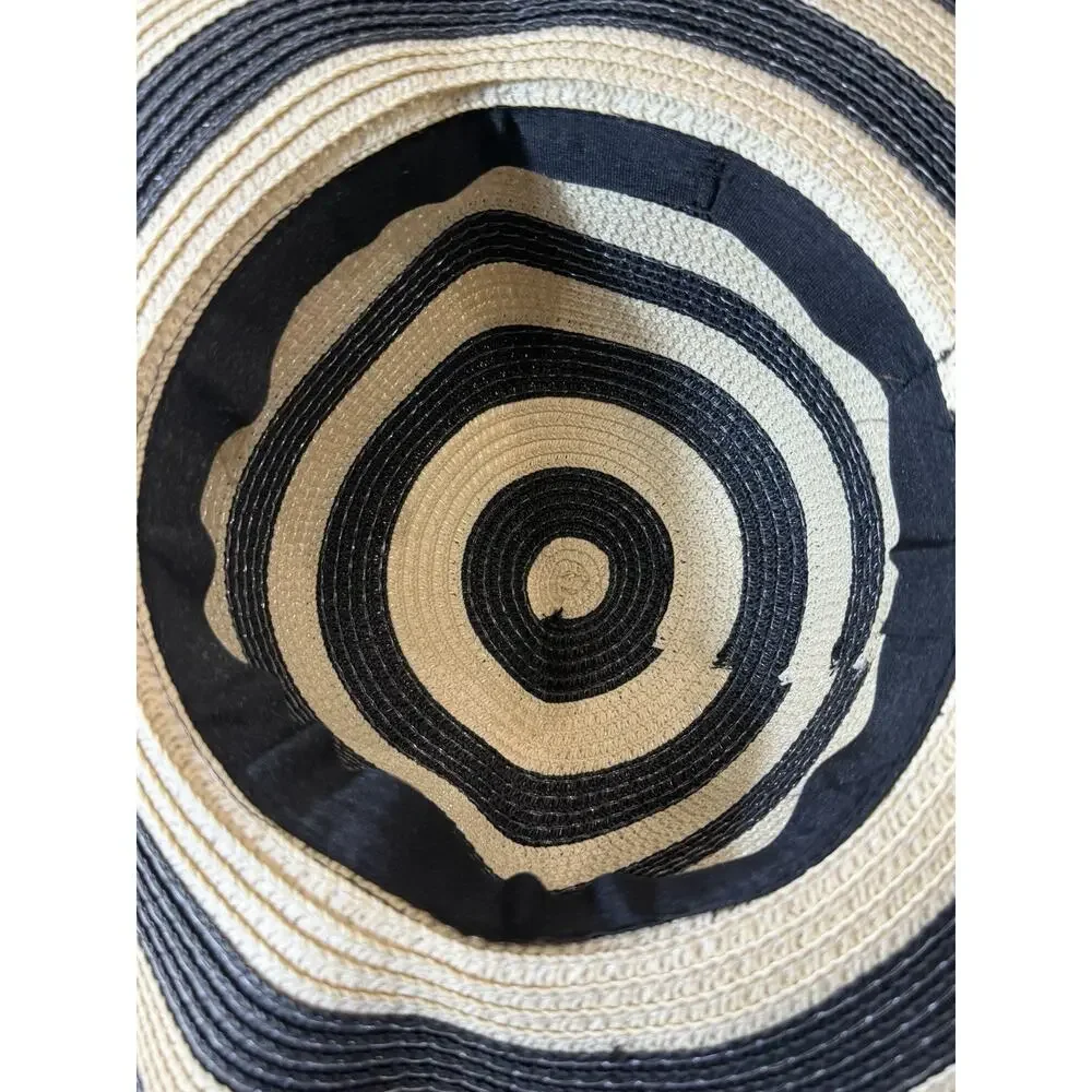 Sunlily Roll-N-Go Sun Hat Black/Tan Straw Sun Hat Floppy Beach Hat Nautical Boho